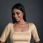 Cream Blouse with Half Sleeves in Cotton with Square Neckline - Anvi Couture