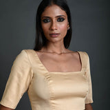 Cream Blouse with Half Sleeves in Cotton with Square Neckline - Anvi Couture