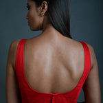 Red Sleeveless Blouse in Cotton with Sweetheart Neckline - Anvi Couture