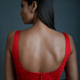 Red Sleeveless Blouse in Cotton with Sweetheart Neckline - Anvi Couture