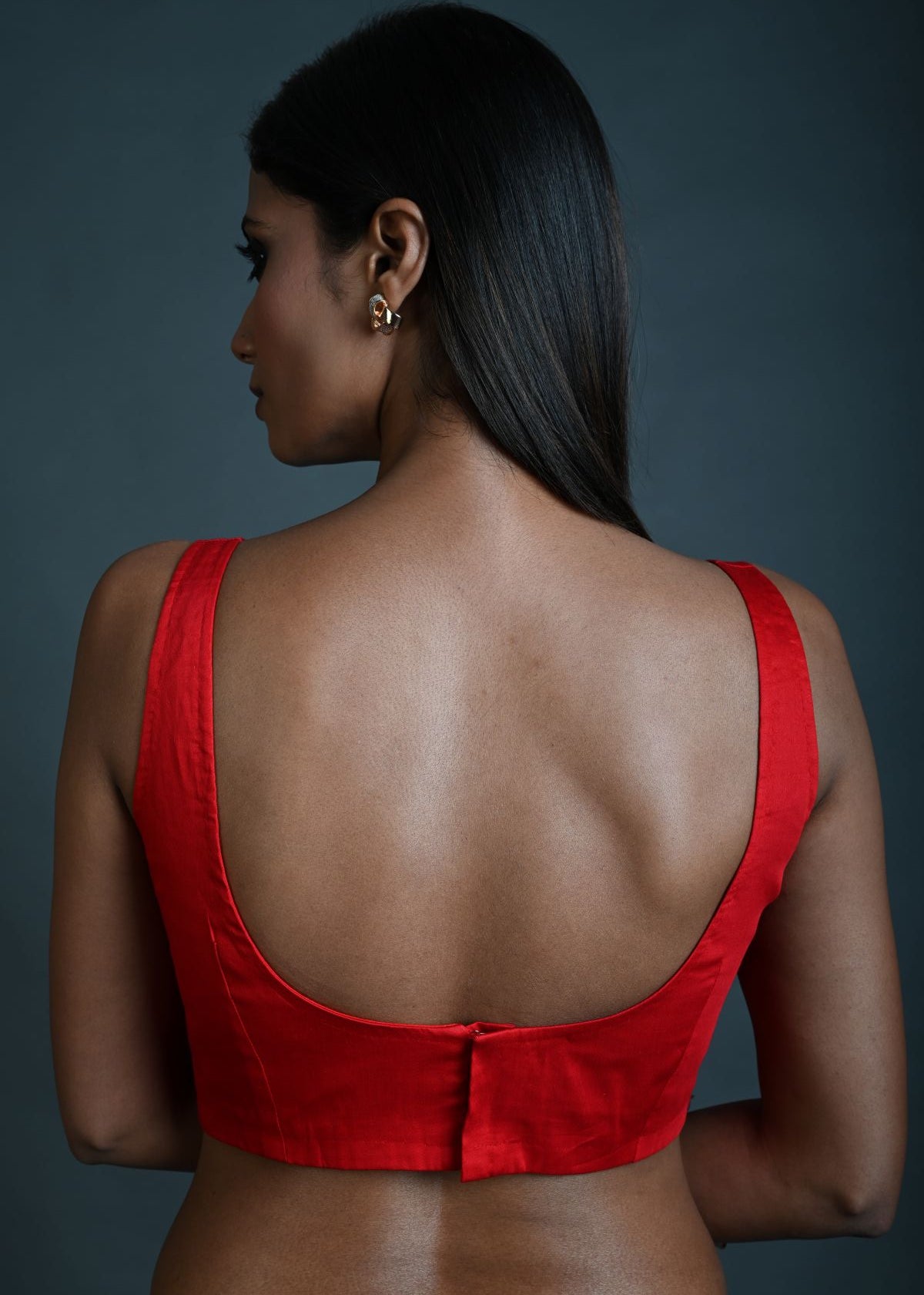 Red Sleeveless Blouse in Cotton with Sweetheart Neckline - Anvi Couture