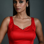 Red Sleeveless Blouse in Cotton with Sweetheart Neckline - Anvi Couture