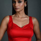 Red Sleeveless Blouse in Cotton with Sweetheart Neckline - Anvi Couture