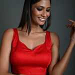 Red Sleeveless Blouse in Cotton with Sweetheart Neckline - Anvi Couture