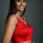 Red Sleeveless Blouse in Cotton with Sweetheart Neckline - Anvi Couture