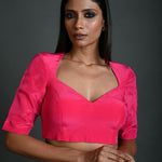 Rani Pink Blouse in Satin Silk with Half Sleeves and Back Cutout - Anvi Couture