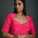 Rani Pink Blouse in Satin Silk with Half Sleeves and Back Cutout - Anvi Couture