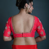 Bridal Pink Hand Embroidered Blouse in Raw Silk with Square Neckline - Anvi Couture