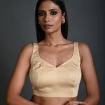 Cream Sleeveless Blouse in Cotton with Sweetheart Neckline - Anvi Couture