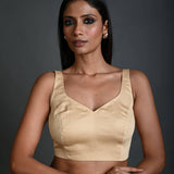 Cream Sleeveless Blouse in Cotton with Sweetheart Neckline - Anvi Couture