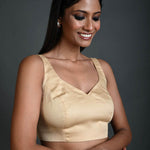 Cream Sleeveless Blouse in Cotton with Sweetheart Neckline - Anvi Couture