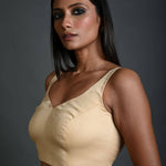 Cream Sleeveless Blouse in Cotton with Sweetheart Neckline - Anvi Couture