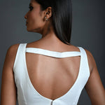 White Sleeveless Blouse in Cotton with Sweetheart Neckline and Back Cutout - Anvi Couture