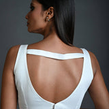 White Sleeveless Blouse in Cotton with Sweetheart Neckline and Back Cutout - Anvi Couture