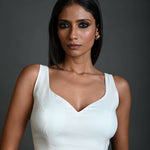 White Sleeveless Blouse in Cotton with Sweetheart Neckline and Back Cutout - Anvi Couture