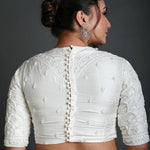 White Bridal Blouse in Hand Embroidered Work - Anvi Couture