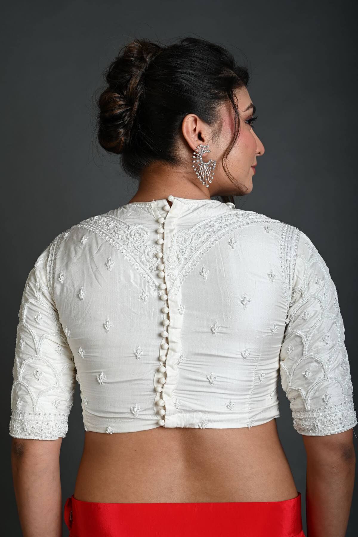 White Bridal Blouse in Hand Embroidered Work - Anvi Couture