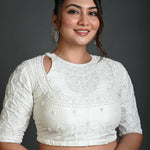 White Bridal Blouse in Hand Embroidered Work - Anvi Couture