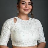 White Bridal Blouse in Hand Embroidered Work - Anvi Couture