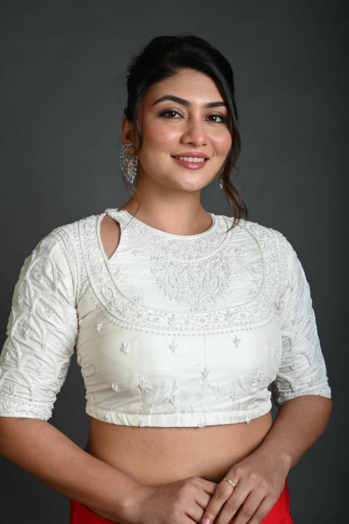 White Bridal Blouse in Hand Embroidered Work