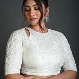 White Bridal Blouse in Hand Embroidered Work - Anvi Couture