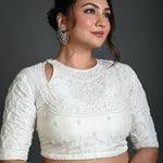 White Bridal Blouse in Hand Embroidered Work - Anvi Couture