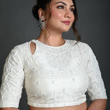 White Bridal Blouse in Hand Embroidered Work - Anvi Couture