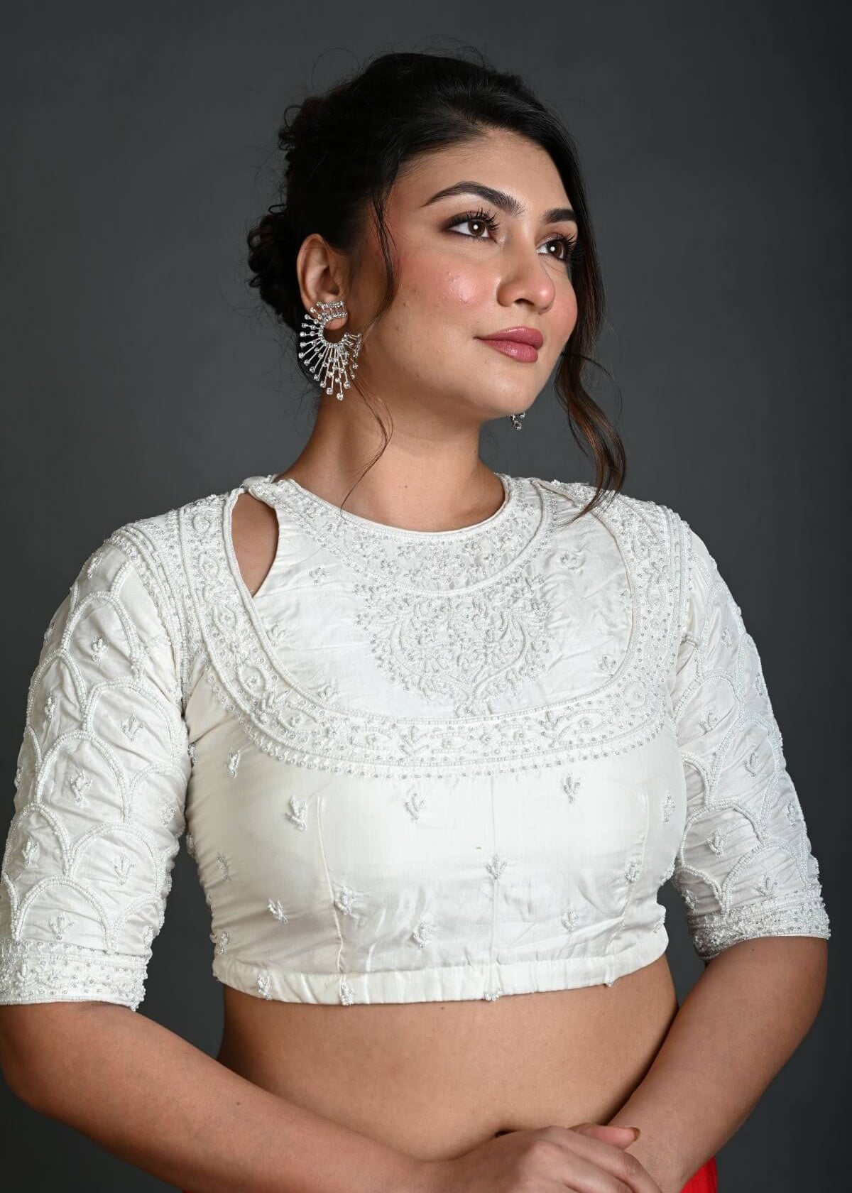 White Bridal Blouse in Hand Embroidered Work - Anvi Couture