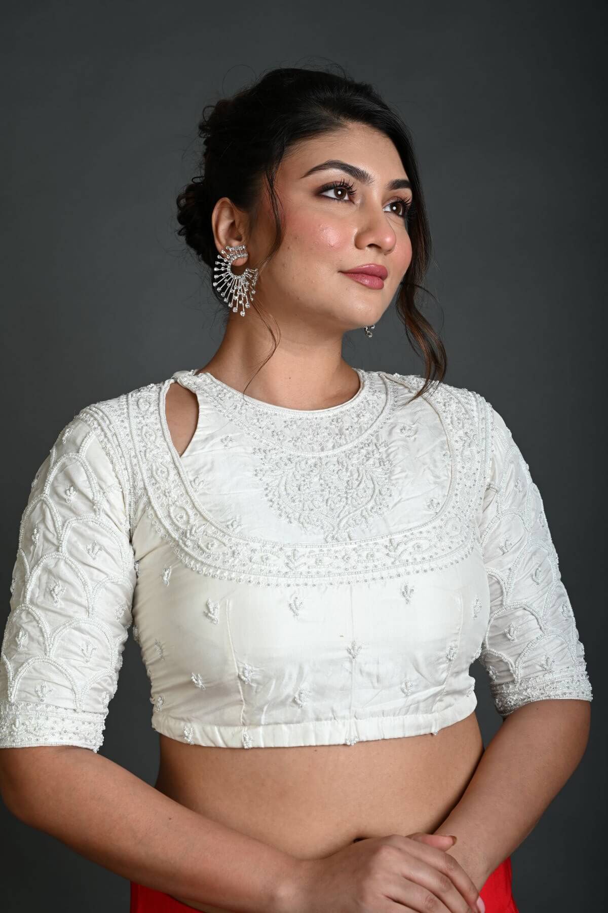 White Bridal Blouse in Hand Embroidered Work - Anvi Couture