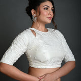 White Bridal Blouse in Hand Embroidered Work - Anvi Couture