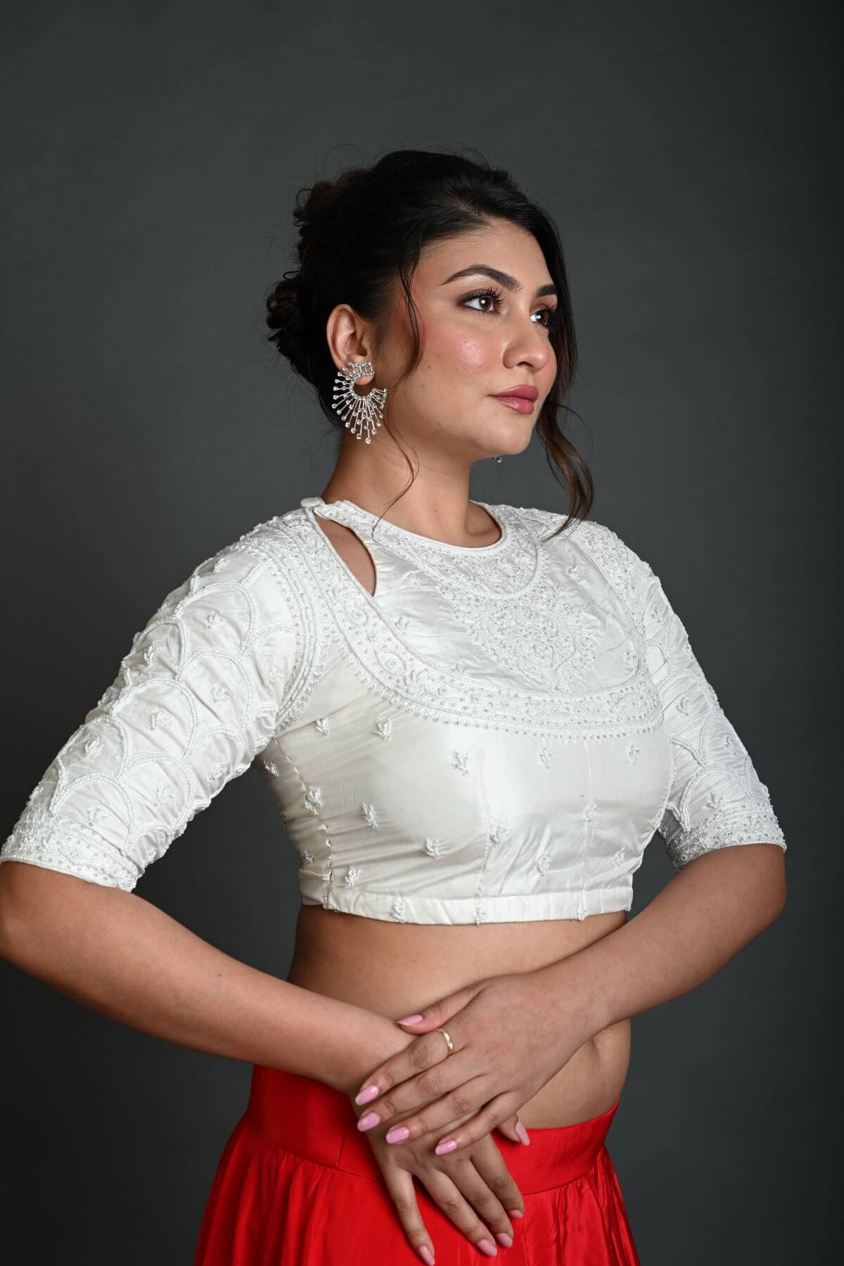 White Bridal Blouse in Hand Embroidered Work - Anvi Couture