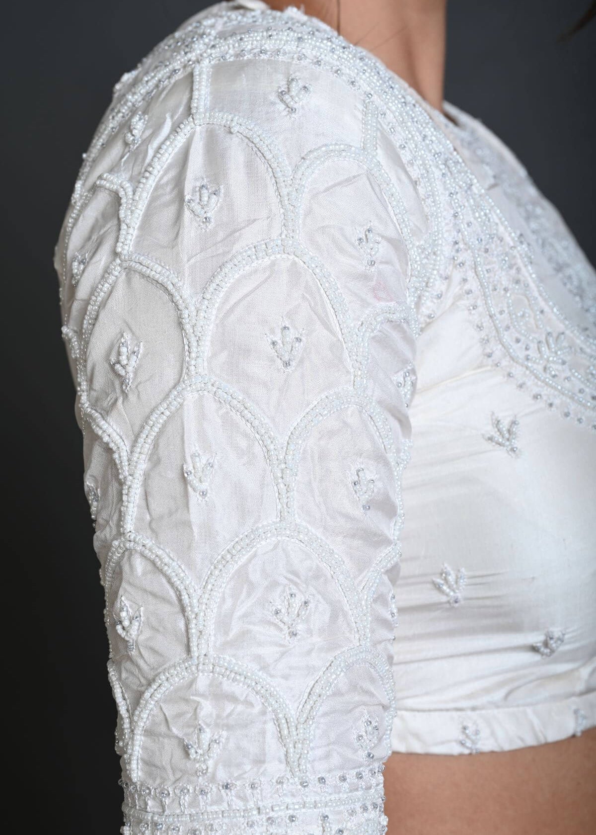 White Bridal Blouse in Hand Embroidered Work - Anvi Couture
