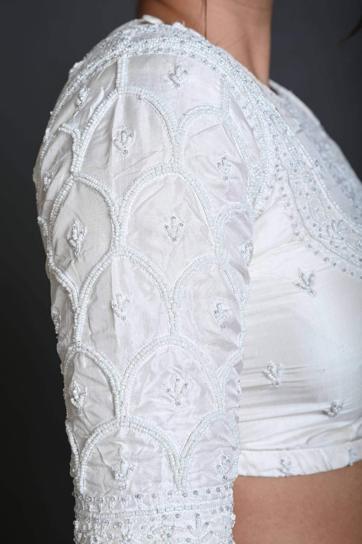 White Bridal Blouse in Hand Embroidered Work - Anvi Couture