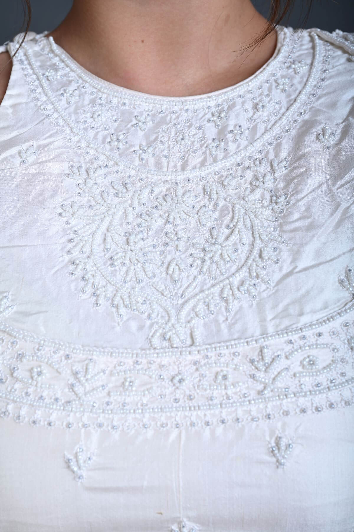 White Bridal Blouse in Hand Embroidered Work - Anvi Couture