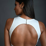 White Sleeveless Blouse in Cotton with Back Cutout - Anvi Couture