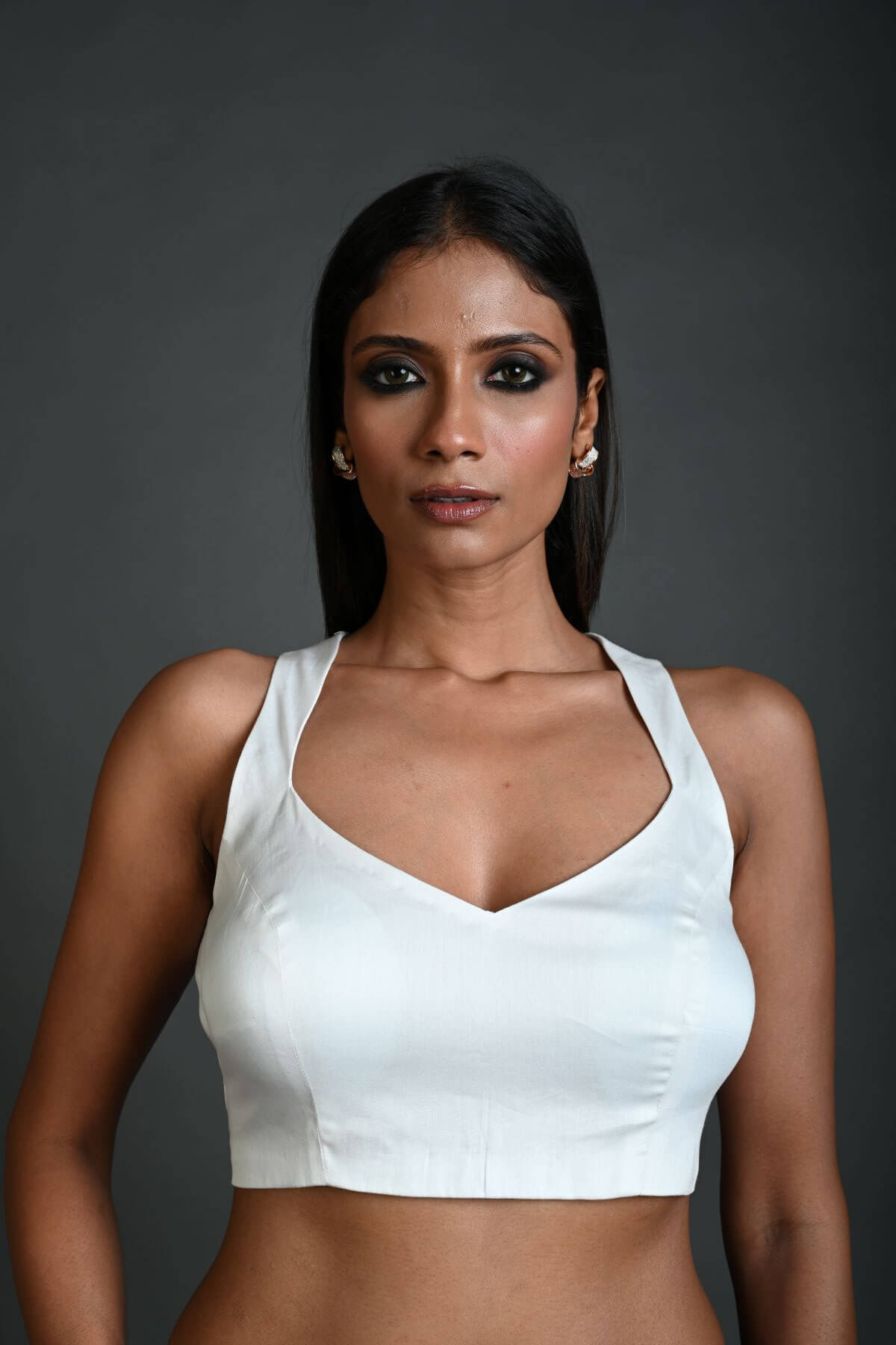 White Sleeveless Blouse in Cotton with Back Cutout - Anvi Couture