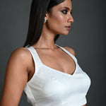 White Sleeveless Blouse in Cotton with Back Cutout - Anvi Couture