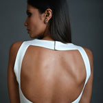 White Sleeveless Blouse in Cotton with Square Neckline and Back Cutout - Anvi Couture