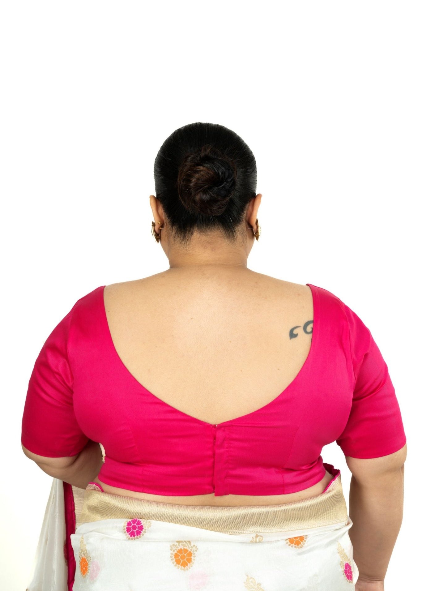 Pink Plus Size Premium Cotton Silk Blouse with Sweetheart Neckline - Anvi Couture