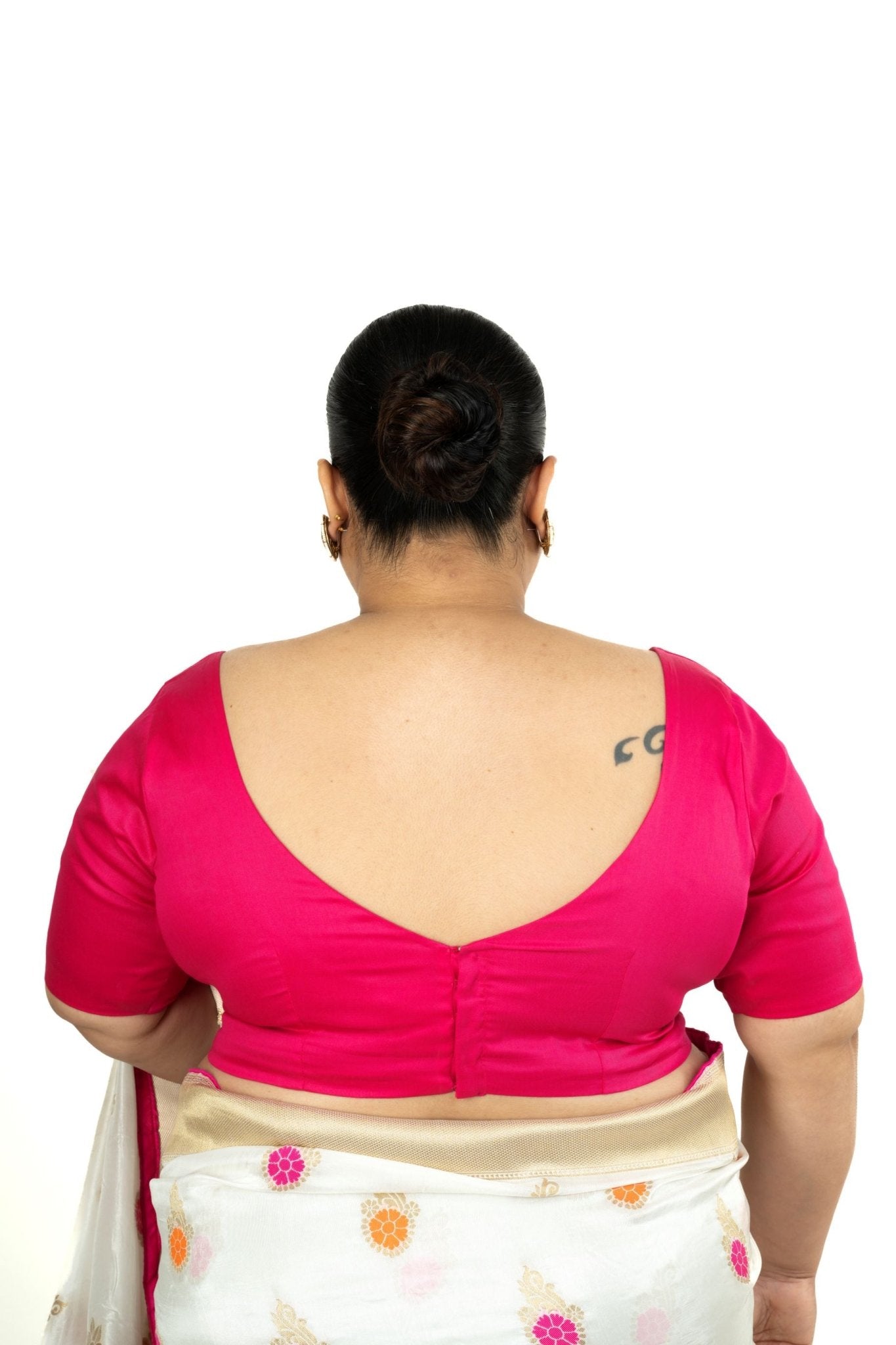 Pink Plus Size Premium Cotton Silk Blouse with Sweetheart Neckline - Anvi Couture