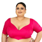 Pink Plus Size Premium Cotton Silk Blouse with Sweetheart Neckline - Anvi Couture