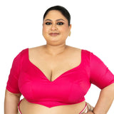 Pink Plus Size Premium Cotton Silk Blouse with Sweetheart Neckline - Anvi Couture