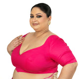 Pink Plus Size Premium Cotton Silk Blouse with Sweetheart Neckline - Anvi Couture
