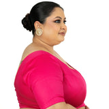 Pink Plus Size Premium Cotton Silk Blouse with Sweetheart Neckline - Anvi Couture