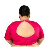 Pink Plus Size Premium Cotton Silk Blouse with Queen Anne Neckline - Anvi Couture