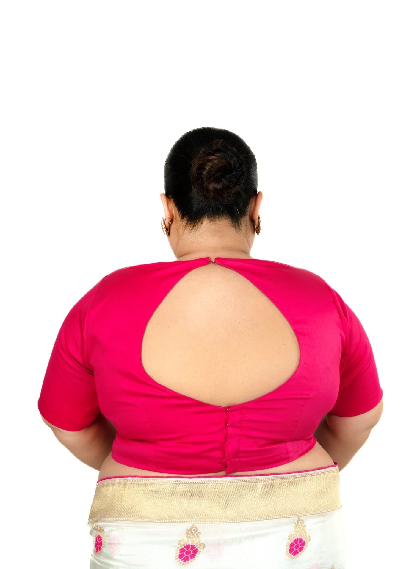 Pink Plus Size Premium Cotton Silk Blouse with Queen Anne Neckline - Anvi Couture