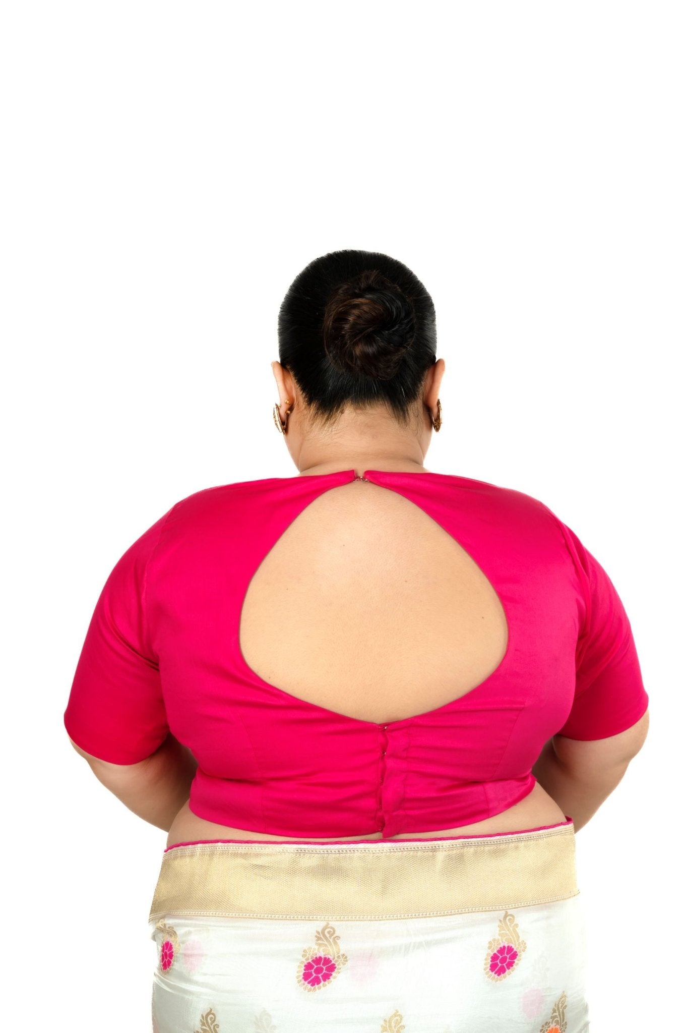 Pink Plus Size Premium Cotton Silk Blouse with Queen Anne Neckline - Anvi Couture