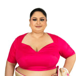Pink Plus Size Premium Cotton Silk Blouse with Queen Anne Neckline - Anvi Couture