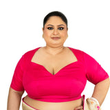 Pink Plus Size Premium Cotton Silk Blouse with Queen Anne Neckline - Anvi Couture