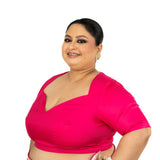 Pink Plus Size Premium Cotton Silk Blouse with Queen Anne Neckline - Anvi Couture